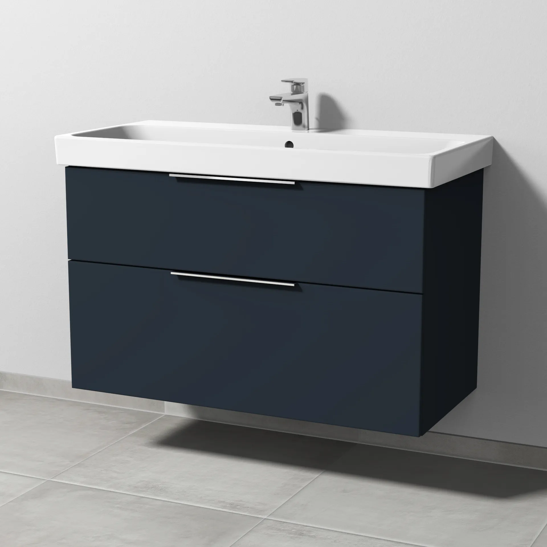 Sanipa Waschtischunterschrank „3way“ 950 × 588 × 453 mm in Marine (matt), mit Hahnlochbohrung, Becken mittig