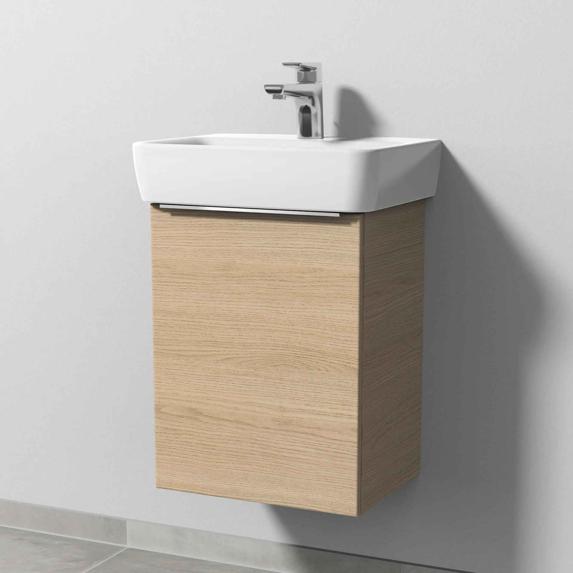 Sanipa Waschtischunterschrank „3way“ passend zu Keramik-Waschtische Renova Plan von Geberit 390 × 520 × 302 mm in Eiche Nordic, Anschlag links