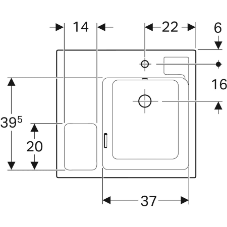 Wandwaschtisch mit seitlichem Schwammbecken „Bambini“, rechteckig, Hahnlochposition rechts 60 × 55 cm in weiß alpin Wandwaschtisch mit seitlichem Schwammbecken „Bambini“, rechteckig, Hahnlochposition rechts 60 × 55 cm in weiß alpin