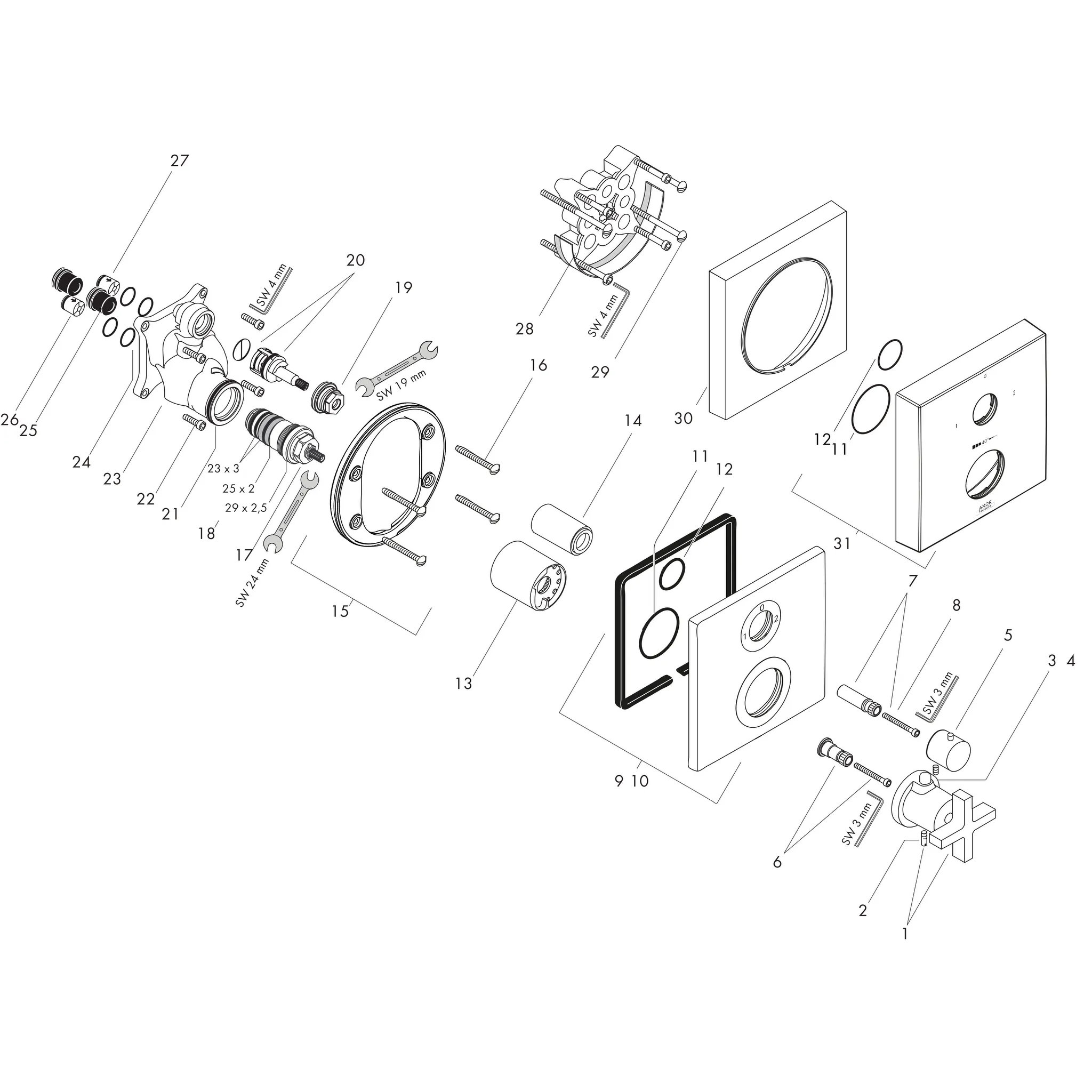 Thermostat UP Axor Citterio F-Set m.Absperr-u.Umstellvtl./Kreuzgriff chrom Thermostat UP Axor Citterio F-Set m.Absperr-u.Umstellvtl./Kreuzgriff chrom