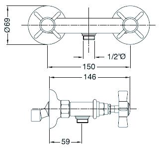 Brausebatterie AqvaRetro II - S-Anschlüsse und Rosetten - keramische Innenoberteile 90° - inkl. Brausegarnitur - inkl. Brause-Wandhalter - chrom Brausebatterie AqvaRetro II - S-Anschlüsse und Rosetten - keramische Innenoberteile 90° - inkl. Brausegarnitur - inkl. Brause-Wandhalter - chrom