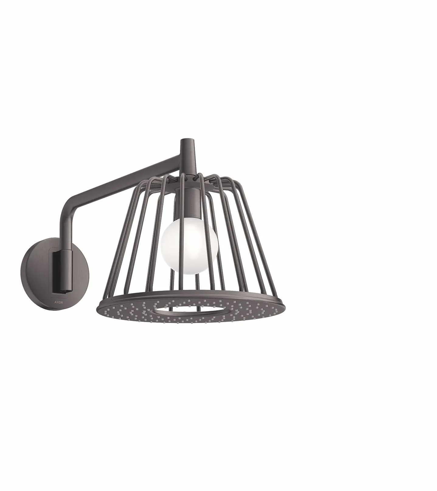 Hansgrohe AXOR LampShower/Nendo Kopfbrause mit Brausearm, Brushed Black Chrome, 275 mm, 13,5 l/min, 12 V LED-Beleuchtung Hansgrohe AXOR LampShower/Nendo Kopfbrause mit Brausearm, Brushed Black Chrome, 275 mm, 13,5 l/min, 12 V LED-Beleuchtung