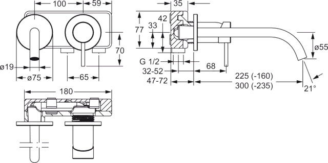 HA Einhebelmischer Fertigmontageset für Waschtischbatterie HANSAPUBLIC 5795 Rosette rund Ausladung 300 mm Chrom