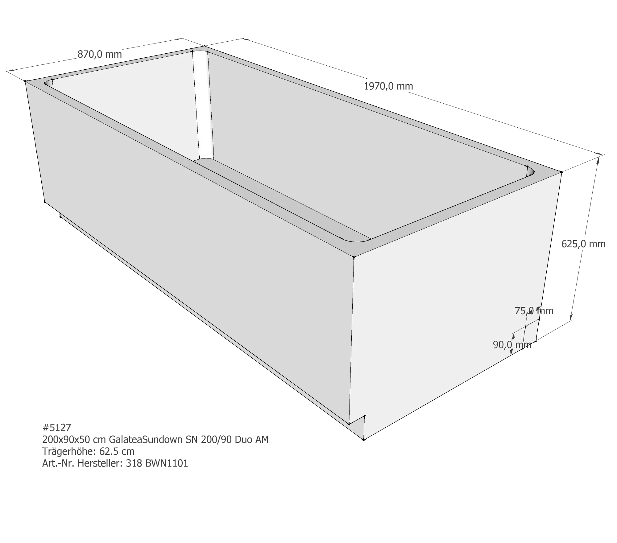 Badewannenträger für Galatea Sundown 200 × 90 × 50 cm Badewannenträger für Galatea Sundown 200 × 90 × 50 cm