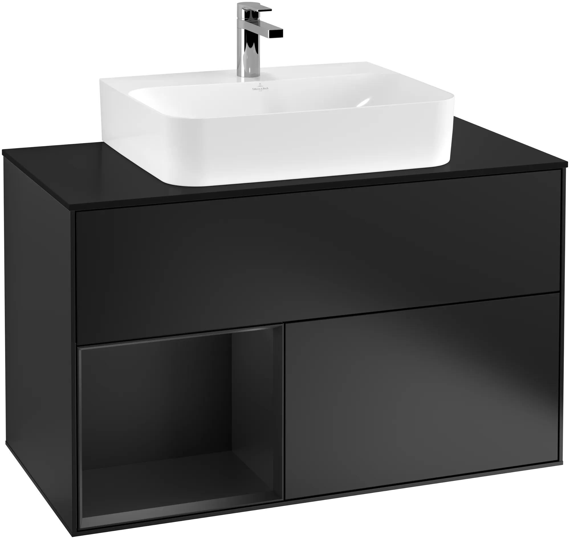 Villeroy & Boch Finion Waschbeckenunterschrank F11, 1000 x 603 x 501 mm, Black Matt Lacquer / Glass Black Matt