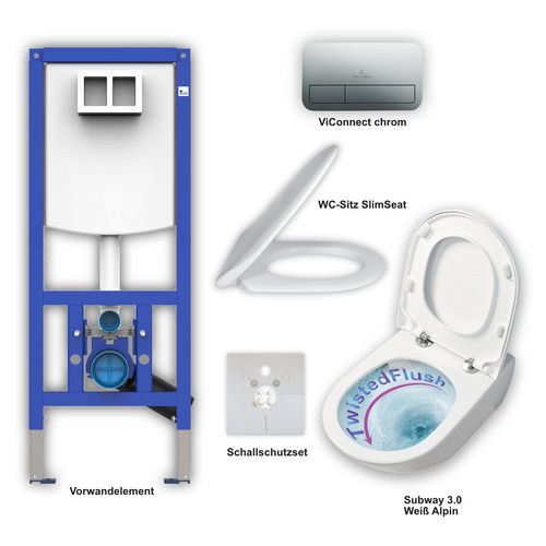 Wand-Tiefspül-WC mit SlimSeat und ViConnectPlatte und Element „Subway 3.0“, ohne Spülrand Wand-Tiefspül-WC mit SlimSeat und ViConnectPlatte und Element „Subway 3.0“, ohne Spülrand