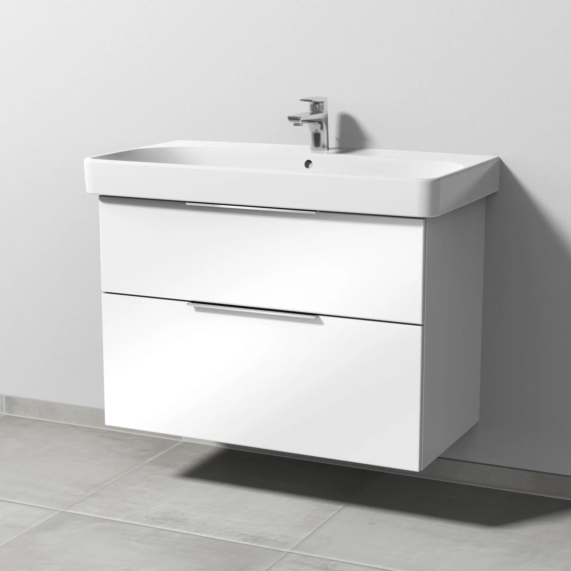 Sanipa Waschtischunterschrank „3way“ passend zu Keramik-Waschtische Smyle Square von Geberit 830 × 593 × 442 mm in Weiß (glanz)