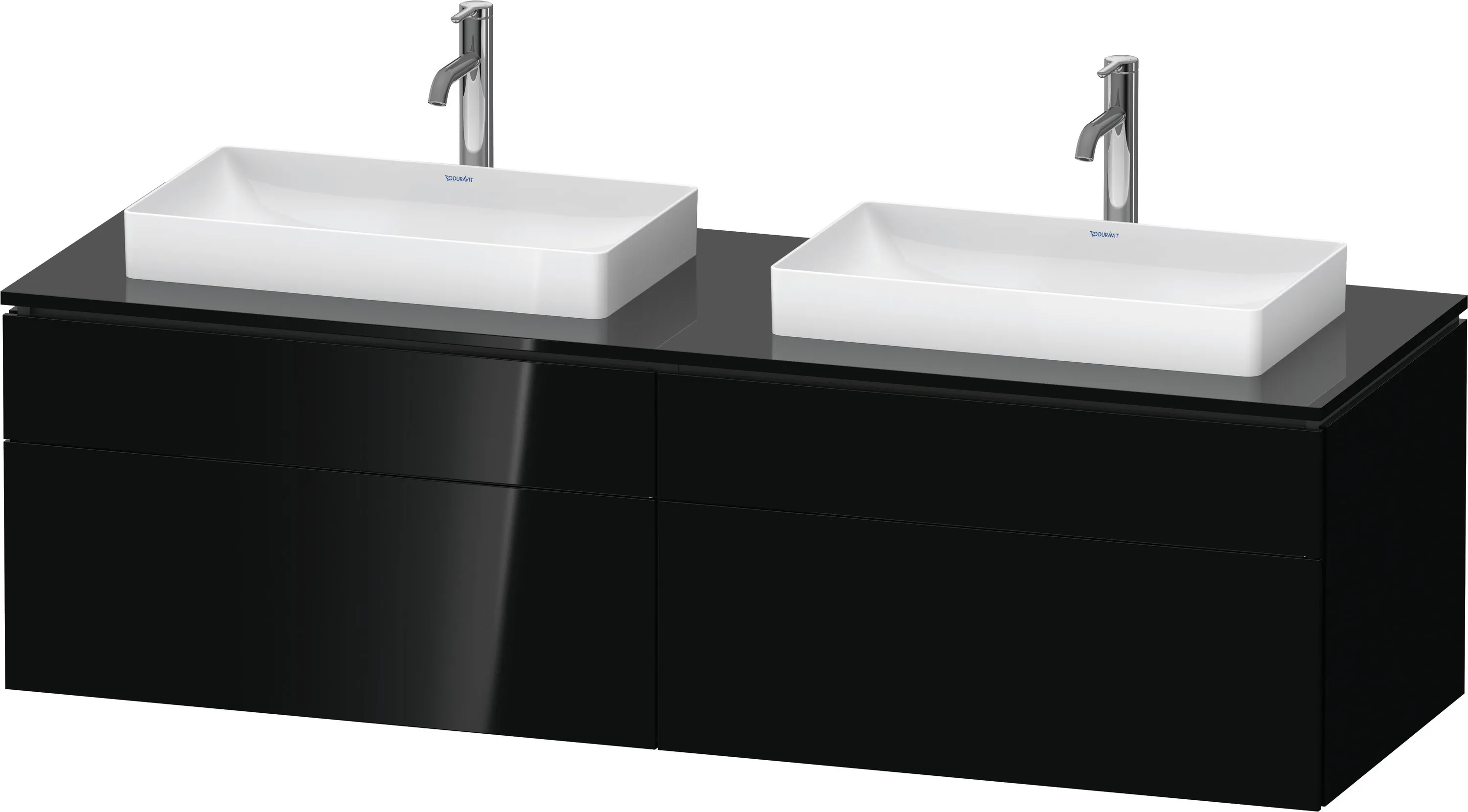 Duravit Waschtischunterschrank wandhängend „L-Cube“ 162 × 48,2 × 55 cm Schwarz Hochglanz, links und rechts