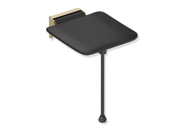 Klappsitz, System 900, Wandkonsole aus Edst., PVD, Sitzfläche aus strukturiertem Kst., schwarz, Sitzf.: B:350 mm, T: 340 mm, mit Bodenstütze für Sitzhöhe 450-500 mm, PVD, in Farbe CK (Messing glänzend) Klappsitz, System 900, Wandkonsole aus Edst., PVD, Sitzfläche aus strukturiertem Kst., schwarz, Sitzf.: B:350 mm, T: 340 mm, mit Bodenstütze für Sitzhöhe 450-500 mm, PVD, in Farbe CK (Messing glänzend)