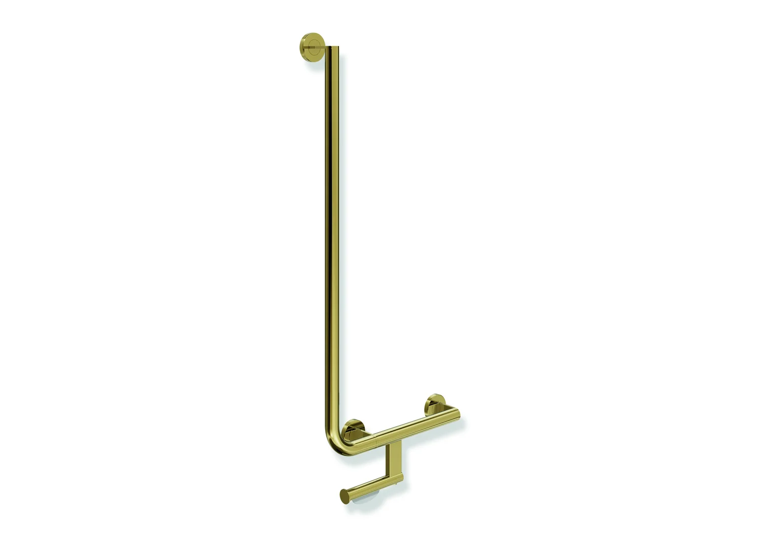 HEWI Winkelgriff System 900 mit WC-Papierrollenhalter, Edelstahl PVD Gold glänzend, 400x900 mm, rechts HEWI Winkelgriff System 900 mit WC-Papierrollenhalter, Edelstahl PVD Gold glänzend, 400x900 mm, rechts