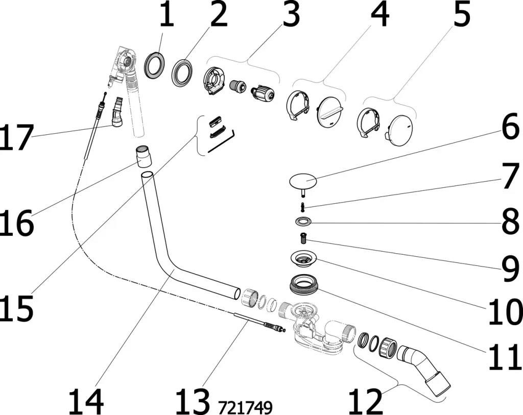 Viega Ab- und Überlaufgarnitur mit Zulauffunktion Modell 6161.62 „Multiplex Trio“ für Sonderwannen (Ablauf in der Mitte)