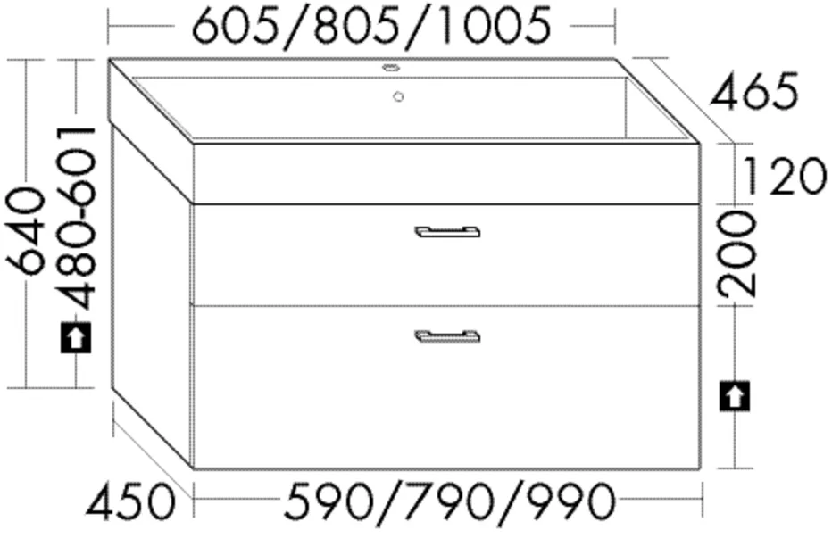 Keramik-Waschtisch Devio inkl. Waschtischunterschrank - burgbad Sys30, 465x605x640 mm, Becken 590x332 mm, Muldentiefe 99 mm