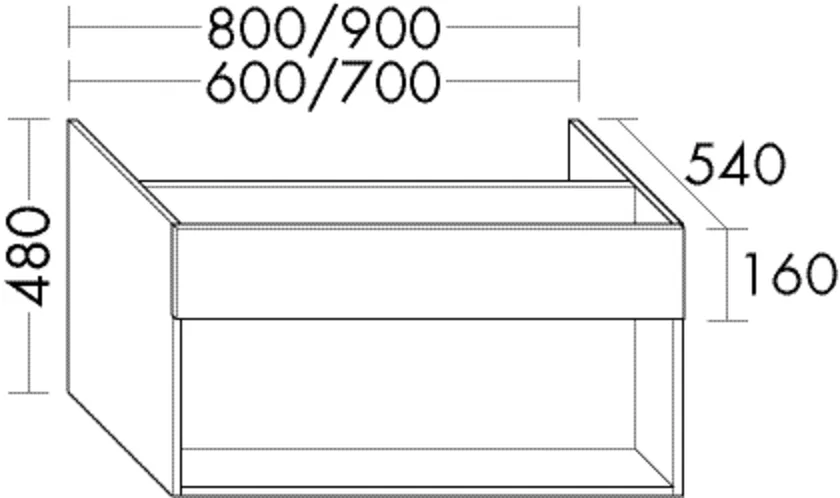 Waschtischunterschrank Sys30 von burgbad - 1 Frontblende, 1 offenes Fach, Lichte Tiefe 300 mm, inkl. Raumsparsiphon, nur mit Permanentablauf, H: 480 mm, B: 600 mm, T: 540 mm