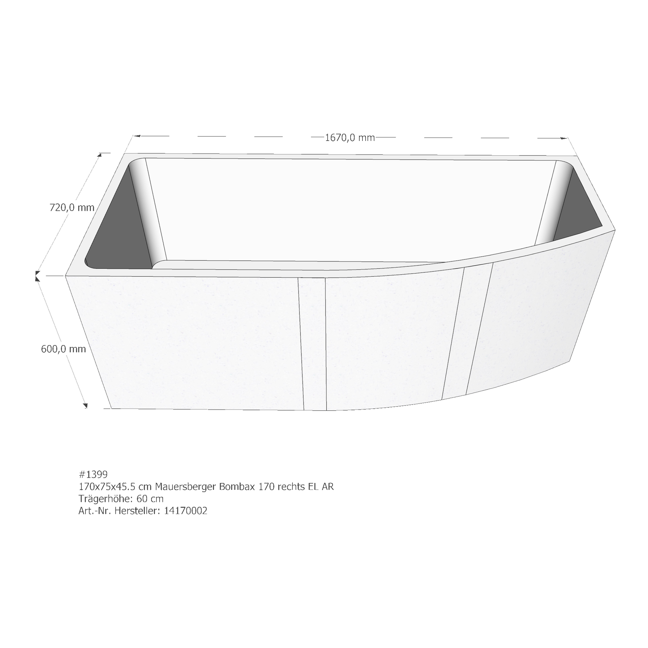 Badewannenträger für Mauersberger Bombax 170 rechts rechts 170 × 75 × 45,5 cm Badewannenträger für Mauersberger Bombax 170 rechts rechts 170 × 75 × 45,5 cm