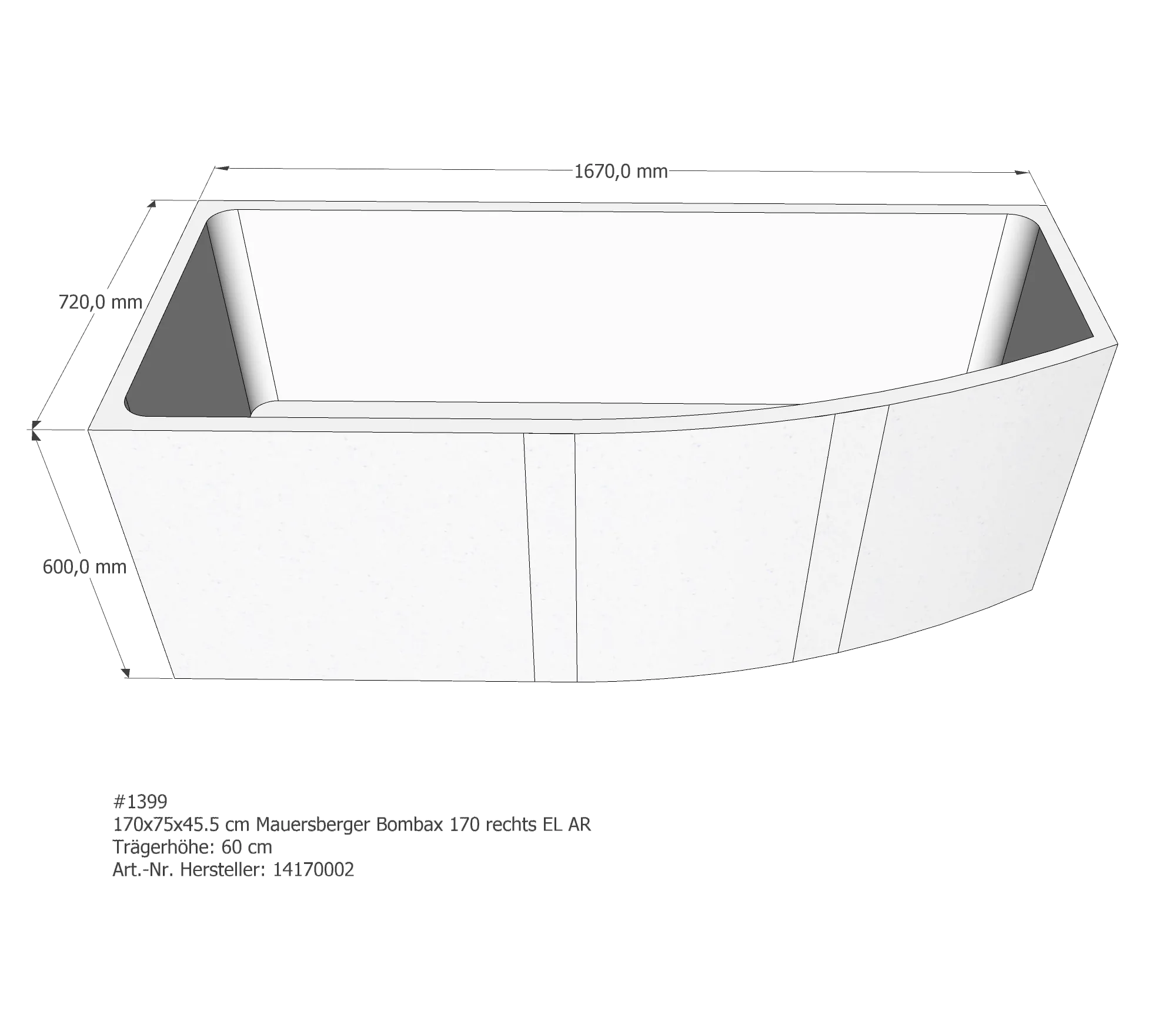 Badewannenträger für Mauersberger Bombax 170 rechts rechts 170 × 75 × 45,5 cm Badewannenträger für Mauersberger Bombax 170 rechts rechts 170 × 75 × 45,5 cm