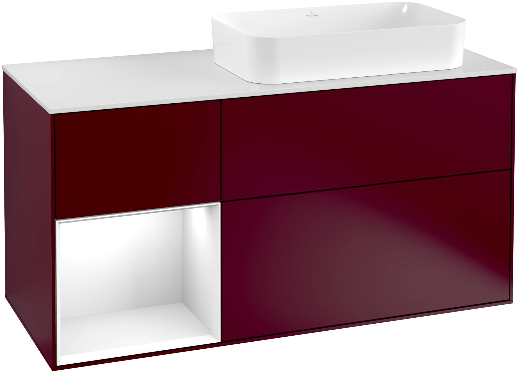 Villeroy & Boch Finion Waschbeckenunterschrank G27, 1200x603x501mm, mit Beleuchtung, 3 Auszüge, Waschbecken rechts