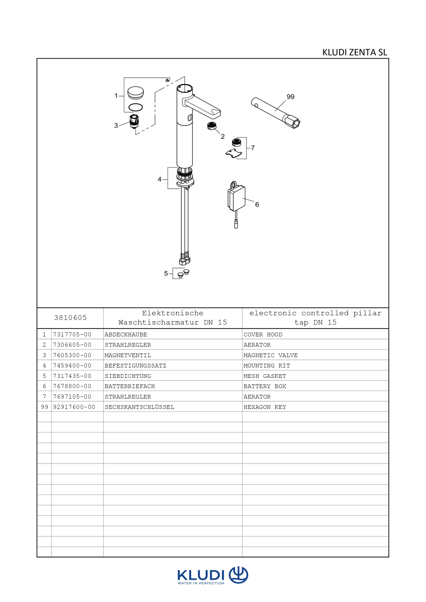 Kludi ZENTA SL Elektronische Waschschüsselarmatur chrom, DN 15, 6V Lithium Batterie CR-P2, automatische Sensoreinmessung, Infrarot Doppelsensorik, maximale Fließzeit 2 Minuten, Schutzart IP65, 1-Loch Montage