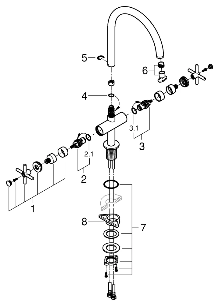 Zweigriff-Spültischbatterie Atrio 30609, C-Auslauf, Einlochmontage, chrom