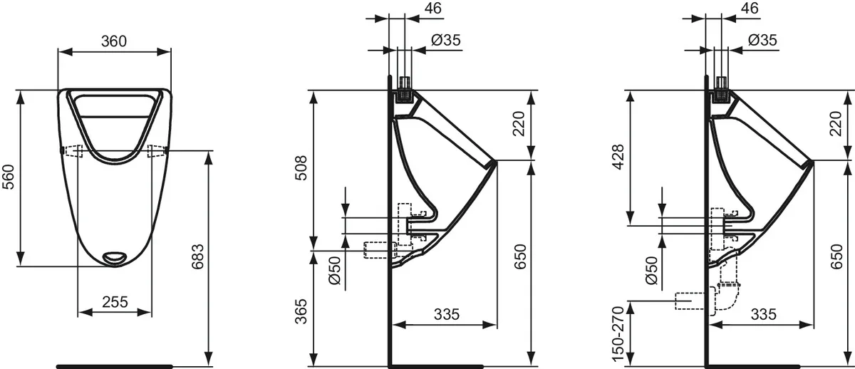 Urinal „Eurovit“, Befestigung sichtbar 36 × 56 × 33,5 cm