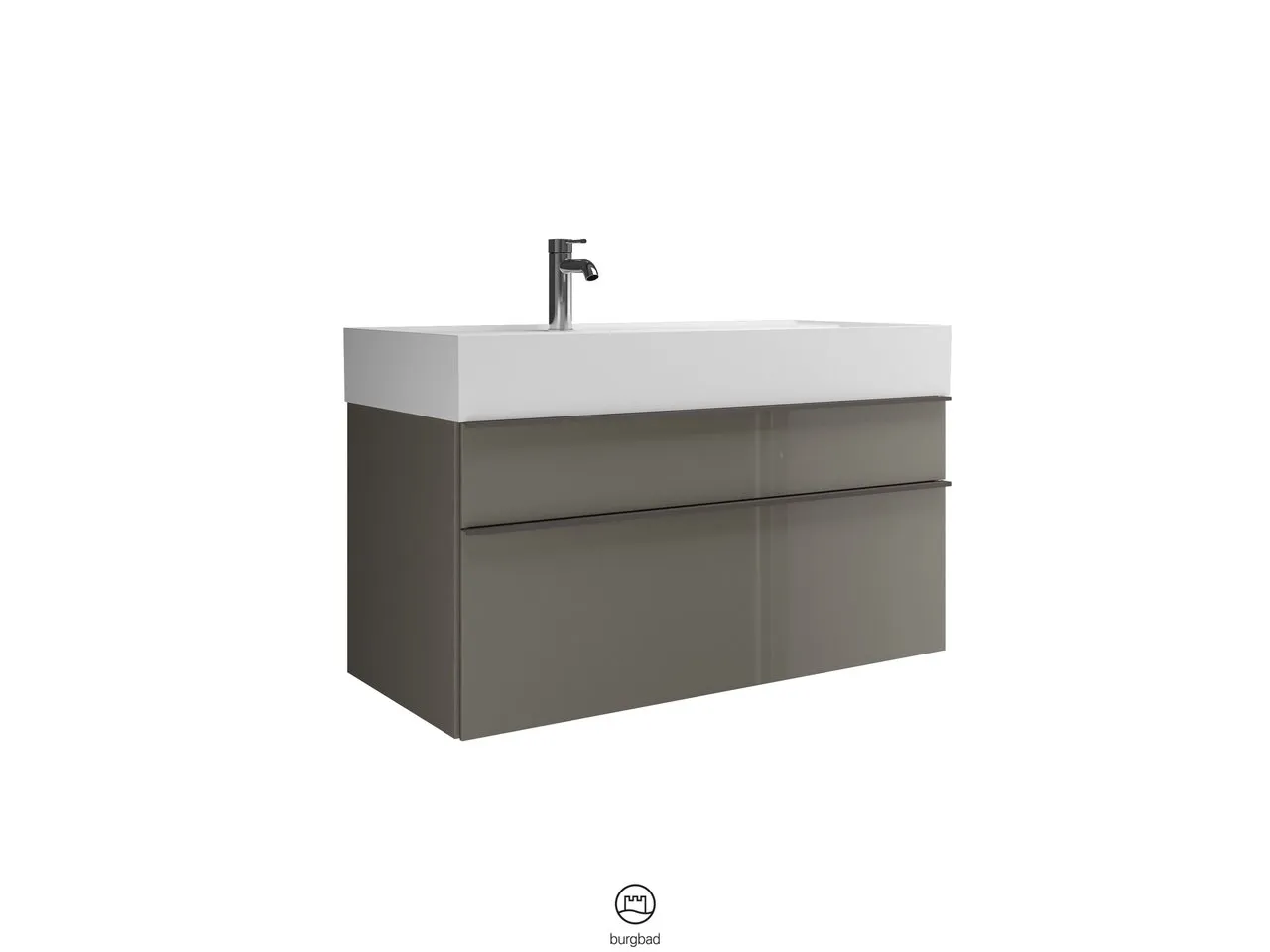 Mi-Waschtisch inkl. WTU Yumo von burgbad – Mineralguss, 470 x 1015 x 610 mm, Becken 780 x 310 mm