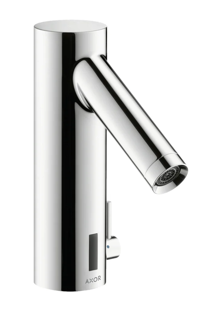 Hansgrohe AXOR Starck Waschtischmischer Elektronik Batteriebetrieb Chrom Ausladung 103 mm Normalstrahl 5 l/min Infrarotnäherungselektronik Hygienespülung Dauerspülung manueller Wasserstop G 3/8 Anschlussschläuche