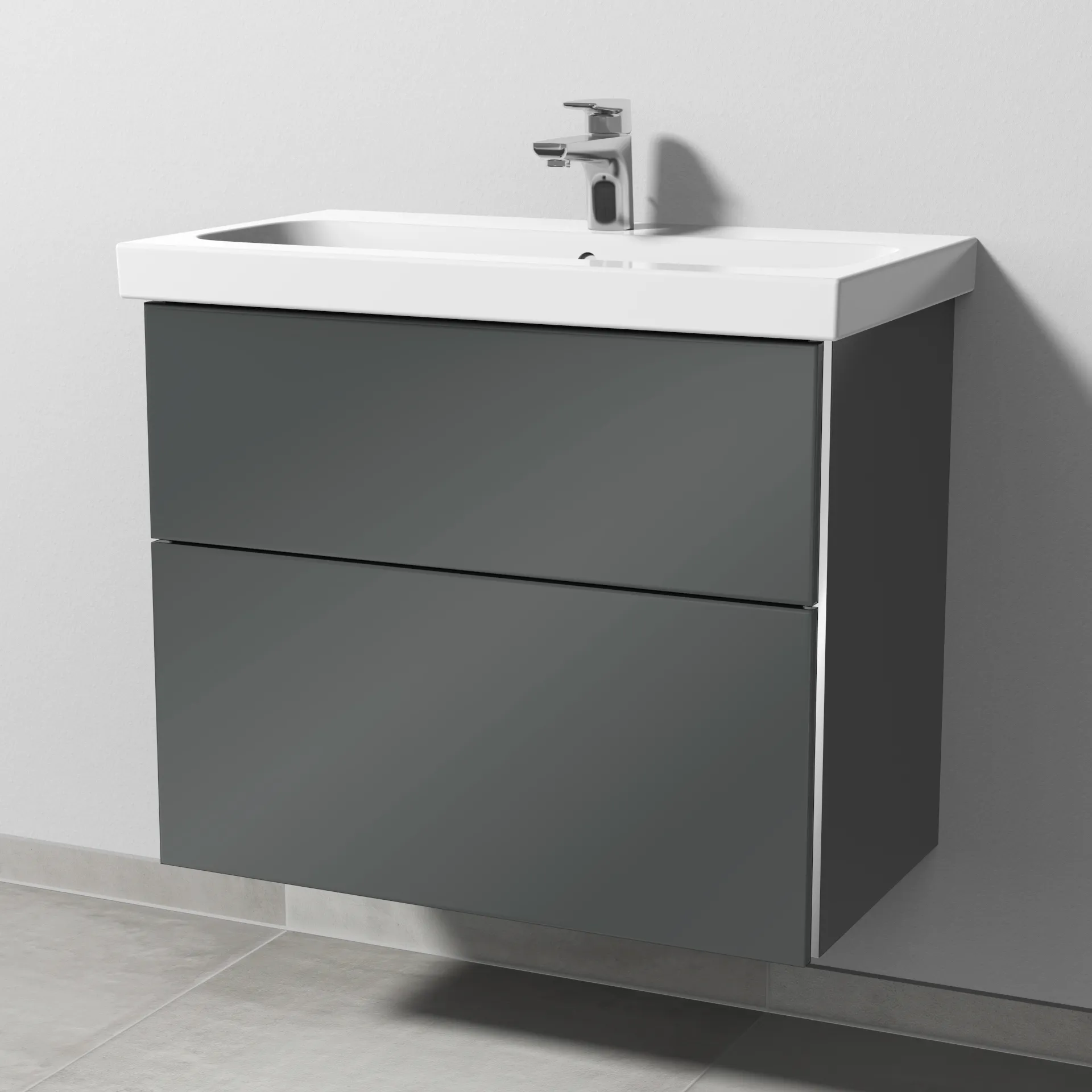 Sanipa Waschtischunterschrank „3way“ passend zu Keramik-Waschtische iCon Light von Geberit 700 × 591 × 407 mm in Anthrazit (glanz), Becken mittig, mit
