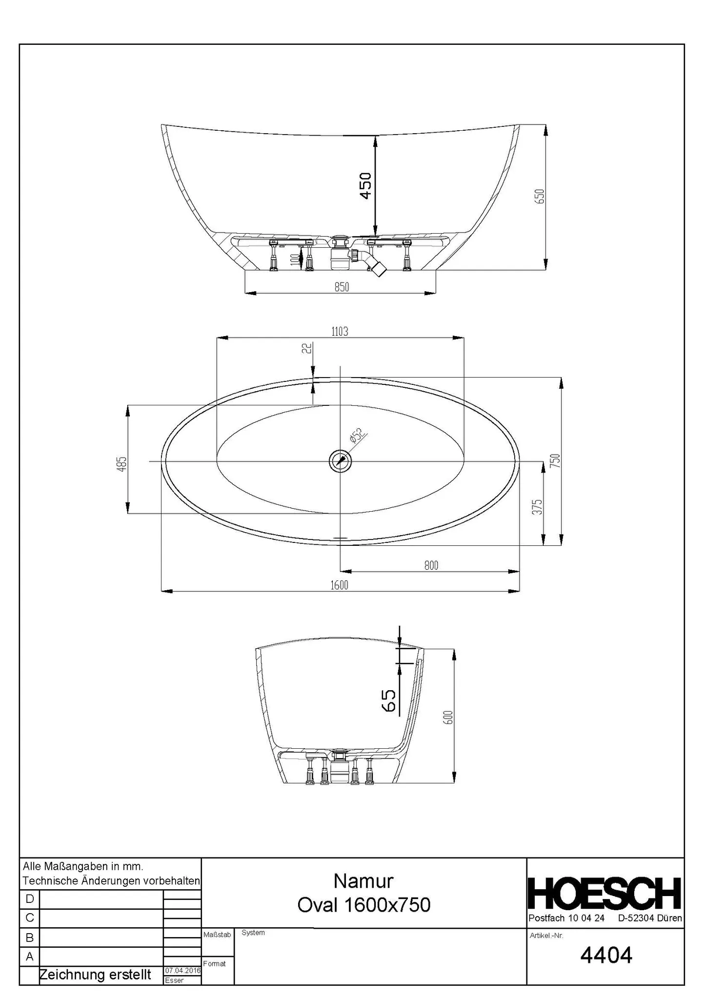 Hoesch Namur Badewanne Solique, Weiß, 1600x750mm Hoesch Namur Badewanne Solique, Weiß, 1600x750mm