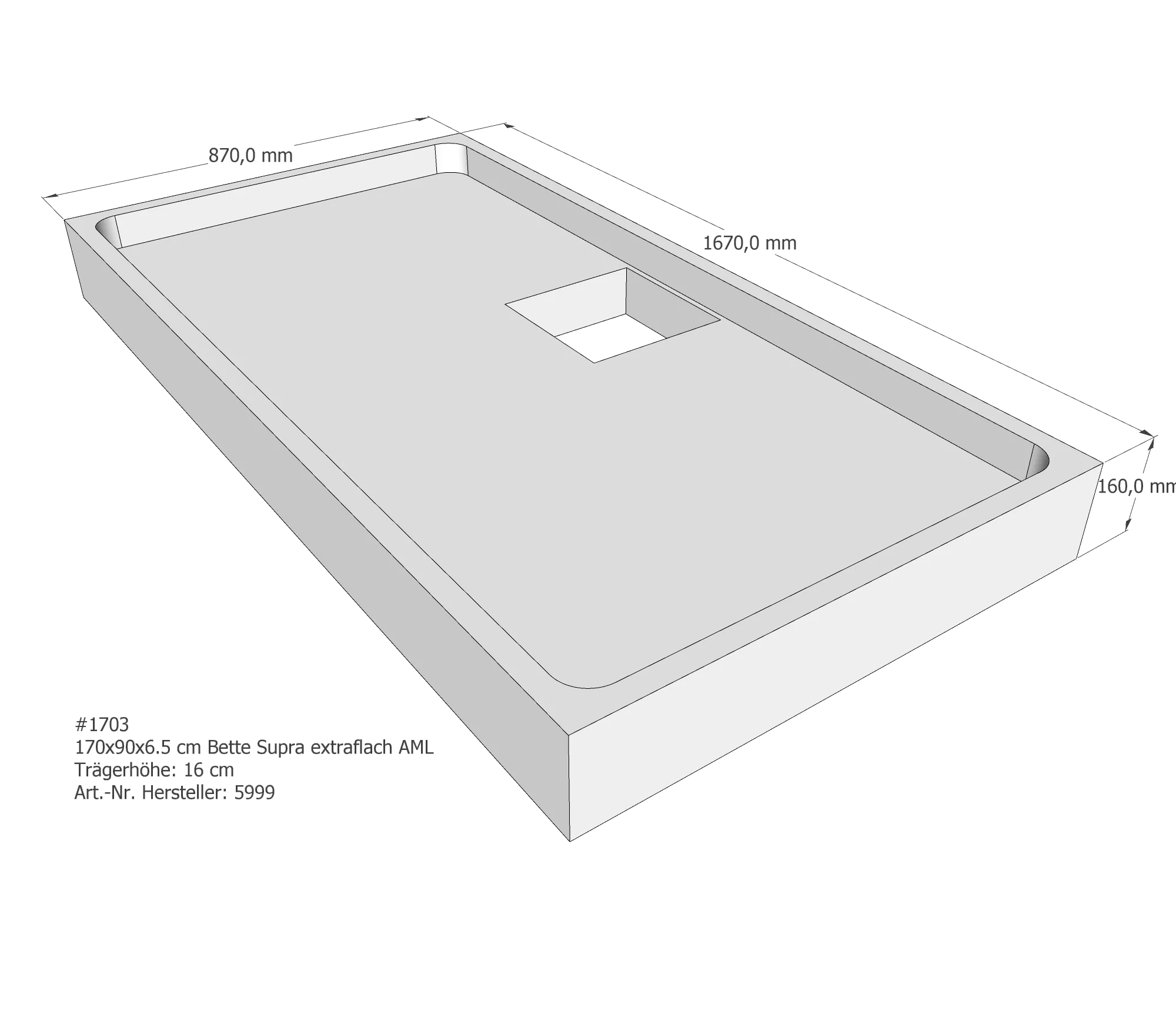 Duschwannenträger für Bette Supra (extraflach) 170 × 90 × 6,5 cm Breite: 90 cm / Länge: 170 cm
