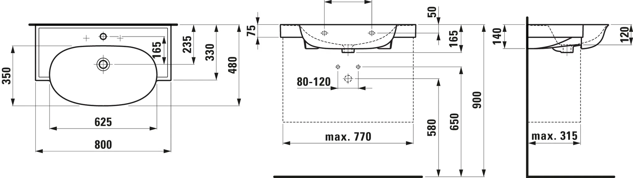 Waschtisch THE NEW CLASSIC 480x800x165 1 Hahnloch mit Überlauf weiß Waschtisch THE NEW CLASSIC 480x800x165 1 Hahnloch mit Überlauf weiß