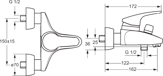 HA Einhebelmischer Wafü und Brausebatterie HANSAMIX 0174 Ausladung 162 mm DN15 Chrom