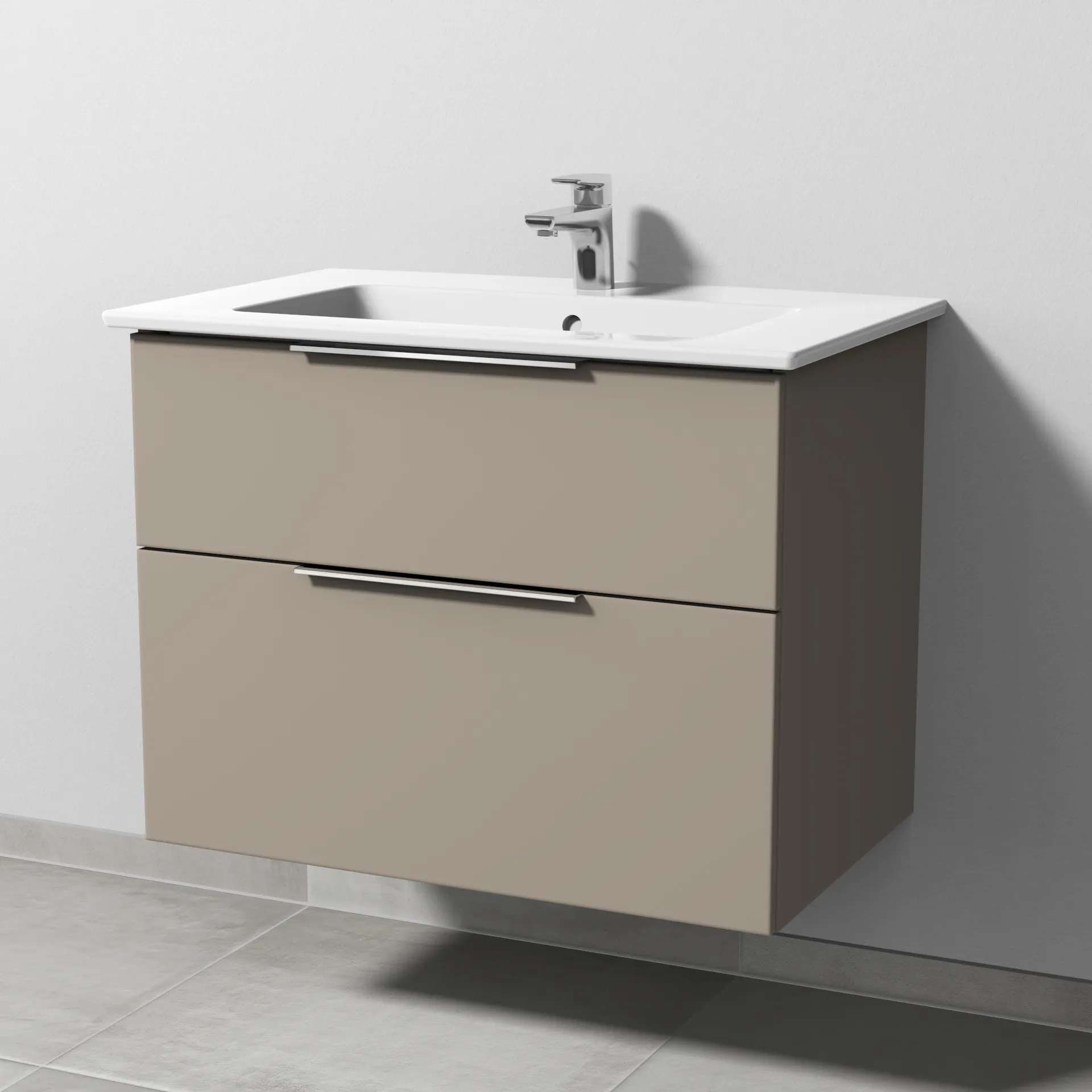 Sanipa Keramik-Waschtisch-Set mit Waschtischunterschrank „3way“ 75,5 × 47,7 × 59,1 cm in Sandgrau (matt), mittig