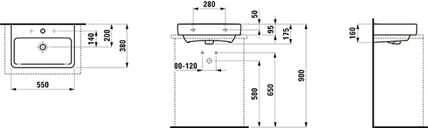 Aufsatzwaschtisch kompakt PRO S 380x550x175 1 Hahnloch mit Überlauf weiß Aufsatzwaschtisch kompakt PRO S 380x550x175 1 Hahnloch mit Überlauf weiß