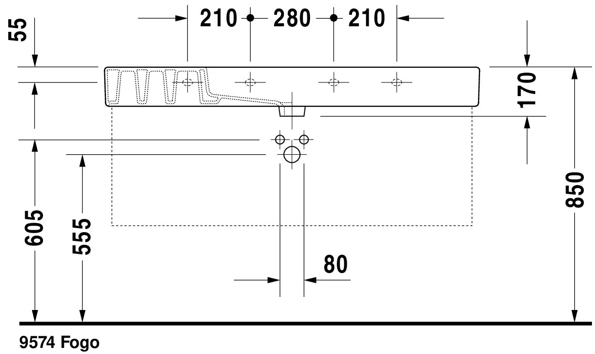 Wandwaschtisch „Vero“, mit Überlauf, Hahnlochposition mittig