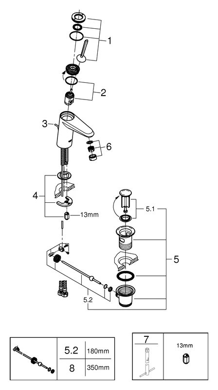 Einhand-Waschtischbatterie Eurodisc Joy 23425, S-Size, Einlochmontage, Zugstangen-Ablaufgarnitur 1 1/4'', chrom