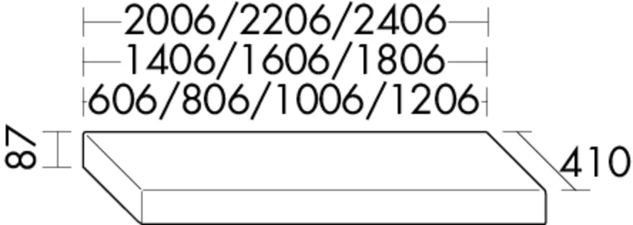 Konsolenplatte - Höhe: 87 mm, inkl. Metallkonsolen;Höhe inkl. Metallkonsolen: 99 mm, Tiefe: 410 mm, Breite: 1806 mm, Höhe: 87 mm