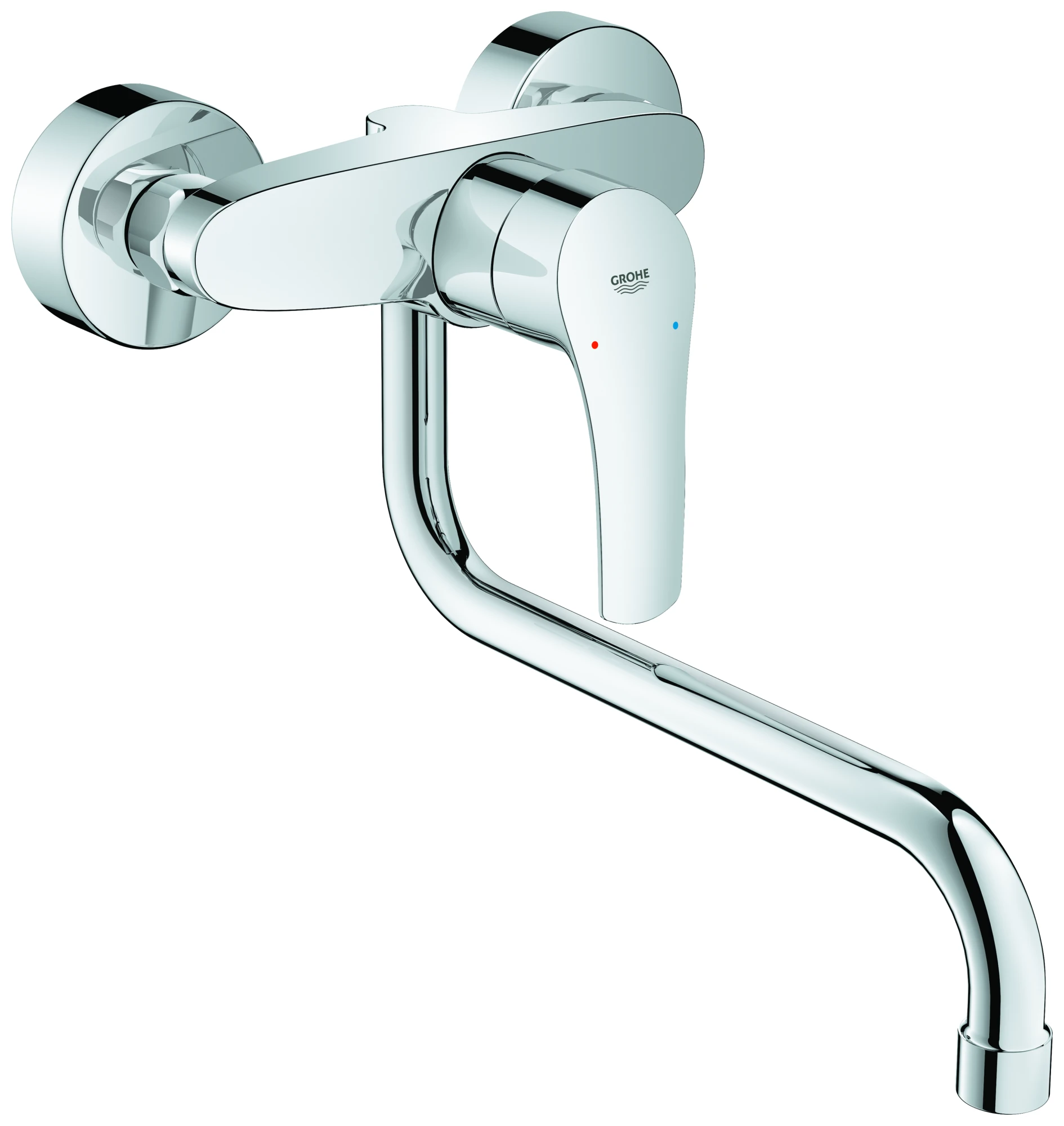 Einhand-Spültischbatterie Eurosmart 32224_3, Wandmontage, schwenkbarer Rohrauslauf, Ausladung 277 mm, Schwenkbereich 360°, S-Anschlüsse, chrom