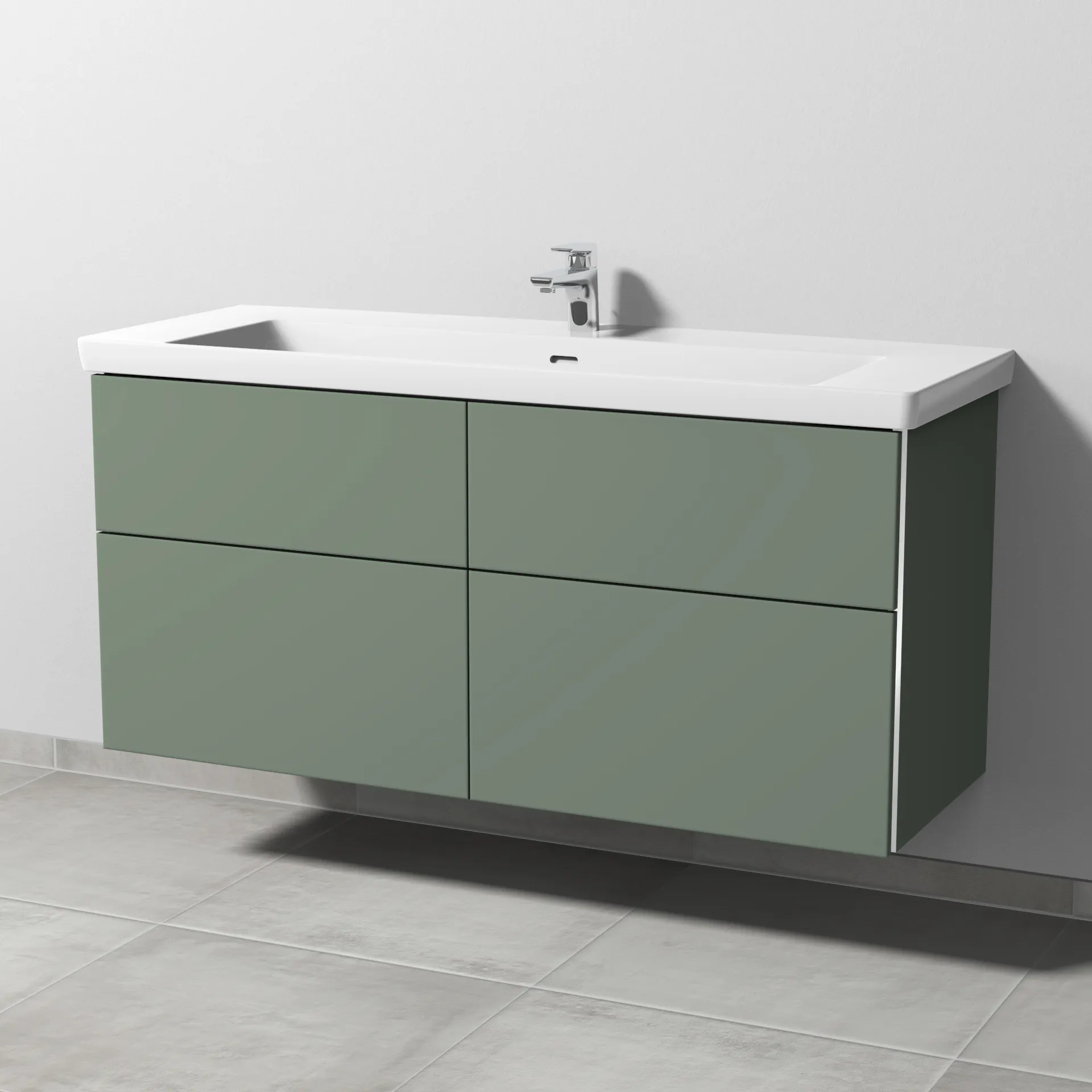 Sanipa Waschtischunterschrank „3way“ 1255 × 588 × 462 mm in Soft-Green, mit Hahnlochbohrung, Becken mittig