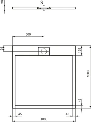 Ideal Standard Duschwanne „UltraFlatSi.life“ 100 × 100 cm in Carraraweiß