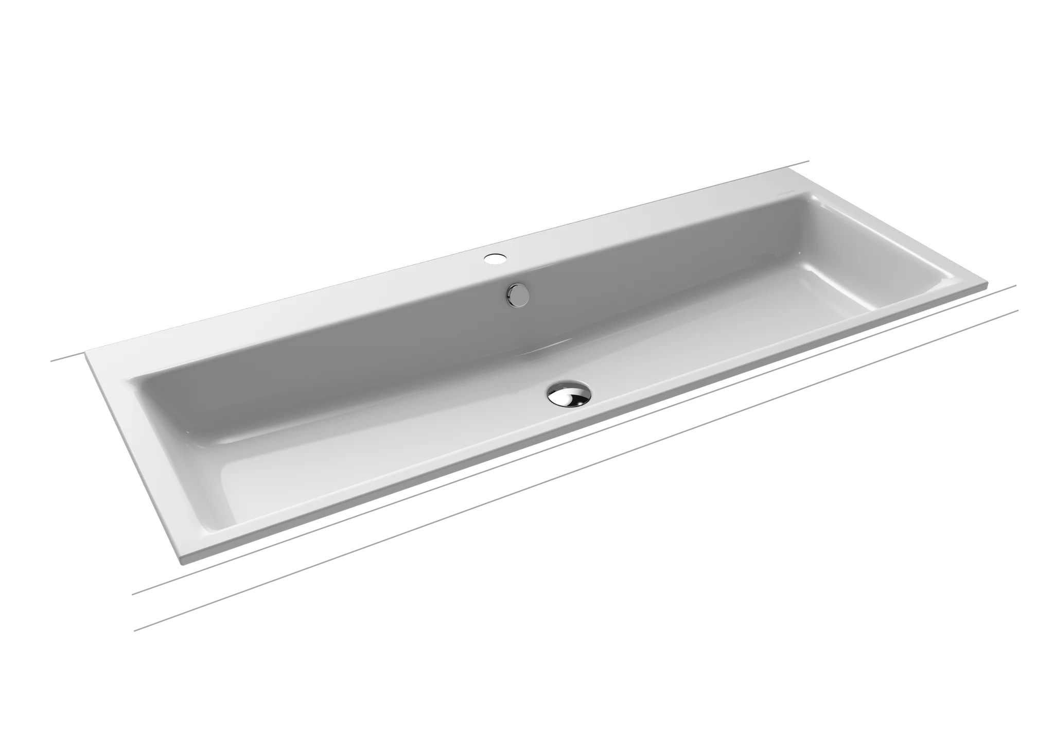 Kaldewei PURO Einbauwaschtisch, 1200x460 mm, Alpinweiß, Perl-Effekt, Antidröhn, 1x Hahnlochbohrung, mit Überlauf, chrom