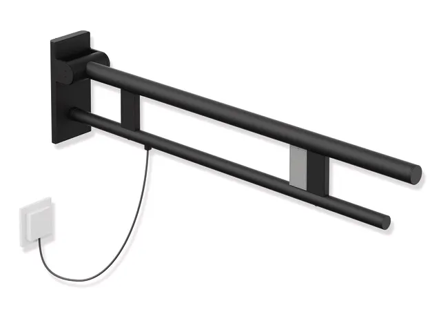 HEWI Stützklappgriff Duo Design A Edelstahl pulverbeschichtet Ausladung 850 mm E-Ausführung links