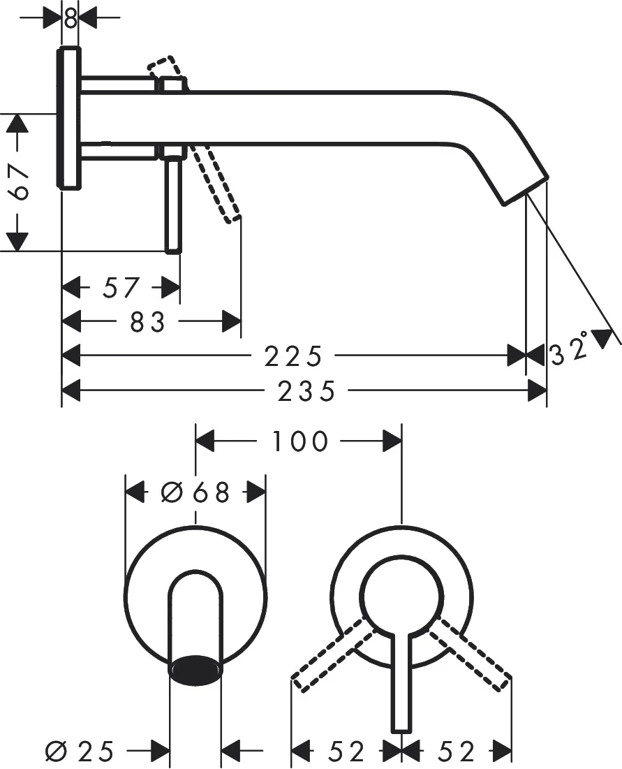 Hansgrohe Tecturis S Einhebel-Waschtischmischer Unterputz, Brushed Bronze, Ausladung 225 mm