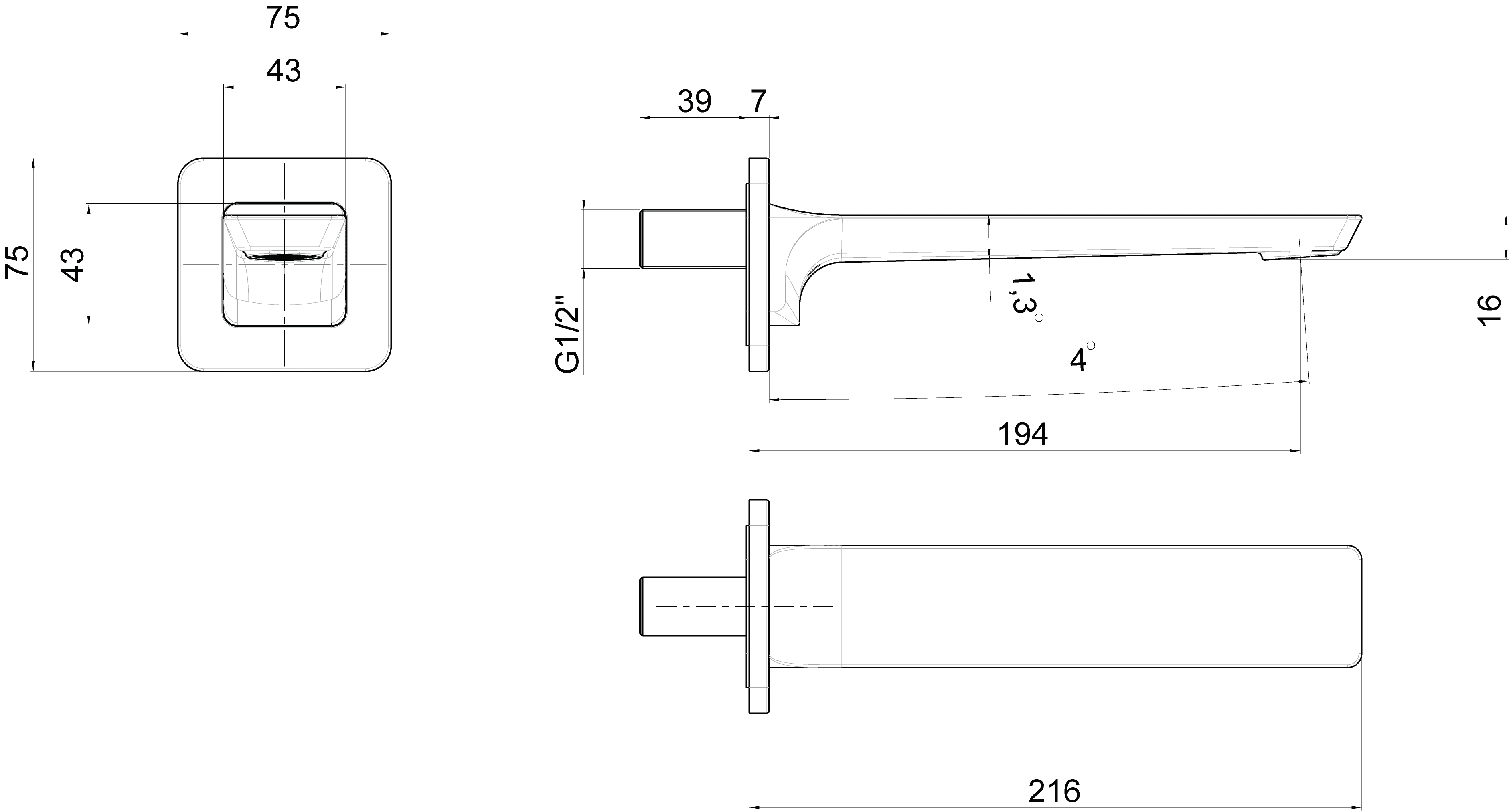 Badewannenauslauf „Subway 3.0“ 21,6 cm