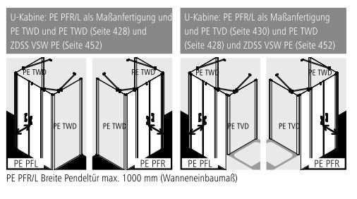 Kermi Pendeltür mit Pendeltür mit Festfeld links für Nische und Ecke „PEGA“ Glas SR Arena C, BV: 1050 - 1100 mm GAK: 1050 - 1075 mm WE: 1050 - 1100 mm H: 2000 mm