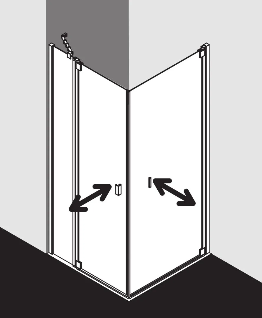 Kermi Duschtür 1-flügelig mit Festfeld links für Ecke „RAYA“ Glas Klar, Profile Silber Mattglanz, BV: 720 - 750 mm GAK: 705 - 735 mm WE: 730 - 760 mm H: 1850 mm
