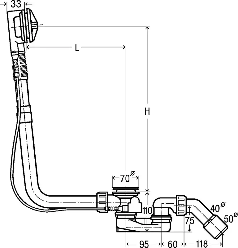Set-Ablaufgarnitur für Sonderwannen lang mit Abdeckung Set-Ablaufgarnitur für Sonderwannen lang mit Abdeckung