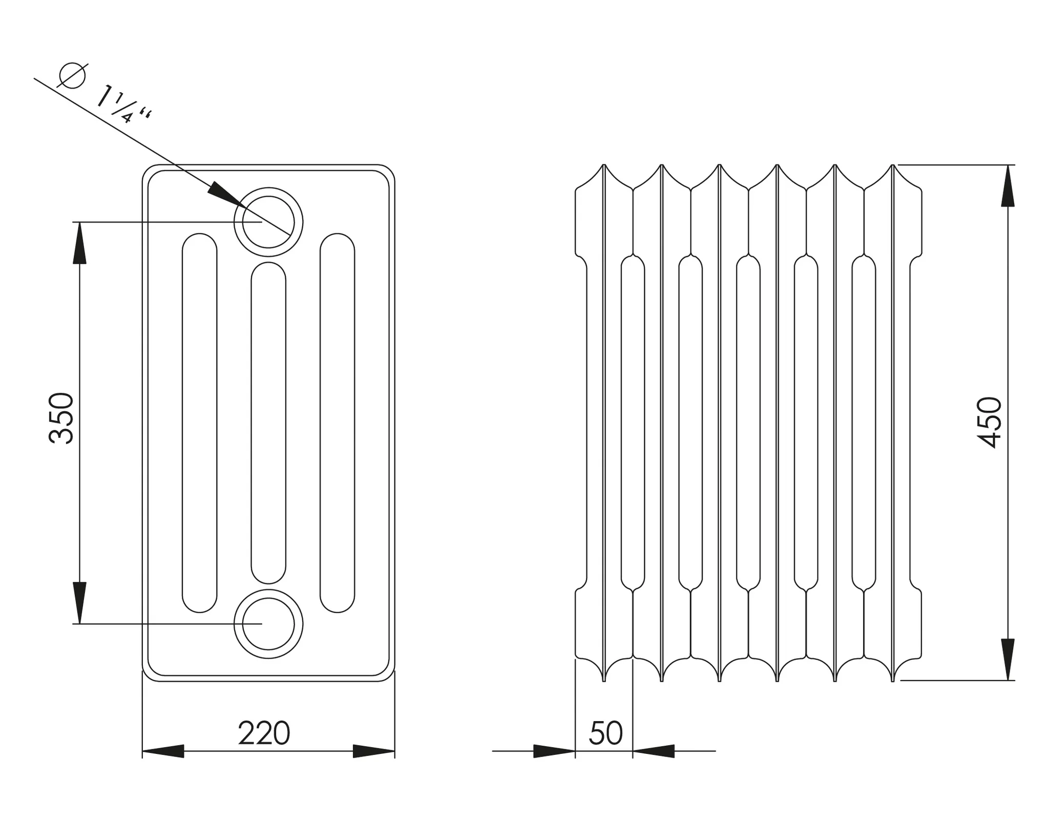 ASW Stahlradiator pulverbeschichtet 26 Glieder Nabenabstand 350 mm „HG-TEC“ 130 × 45 × 22 cm