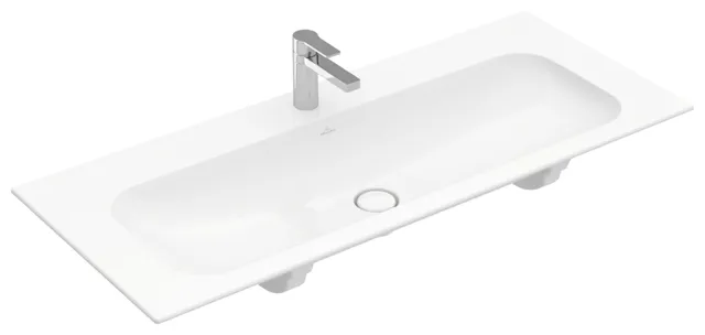 Villeroy & Boch Schrankwaschtisch aus TitanCeram „Finion“ 1200 × 500 × 160 mm, mit Hahnlochbohrung, Hahnlochposition mittig in Weiß Alpin, mit CeramicPlus Villeroy & Boch Schrankwaschtisch aus TitanCeram „Finion“ 1200 × 500 × 160 mm, mit Hahnlochbohrung, Hahnlochposition mittig in Weiß Alpin, mit CeramicPlus