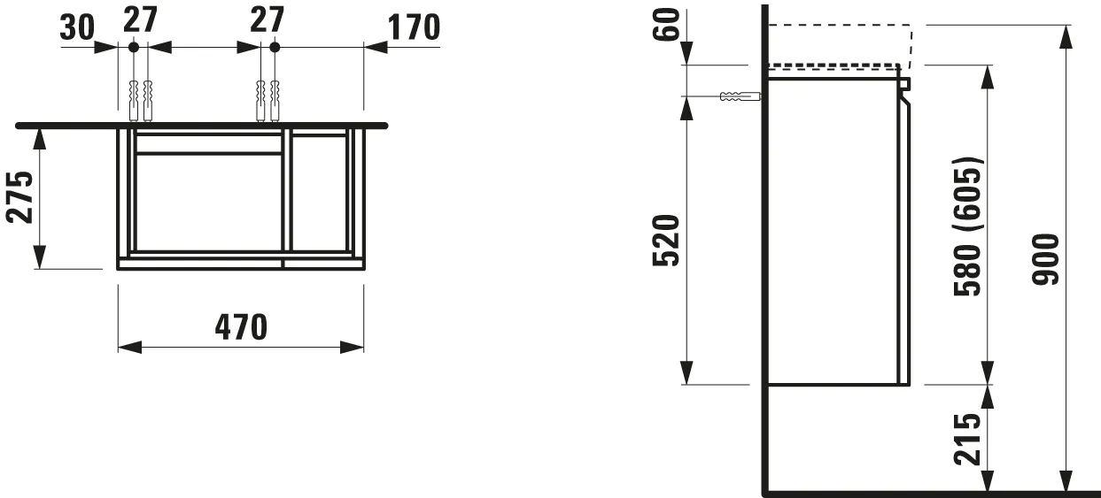 Laufen Waschtischunterbau „PRO S“ 470 × 605 × 275 mm Weiß glänzend, Anschlag links Laufen Waschtischunterbau „PRO S“ 470 × 605 × 275 mm Weiß glänzend, Anschlag links