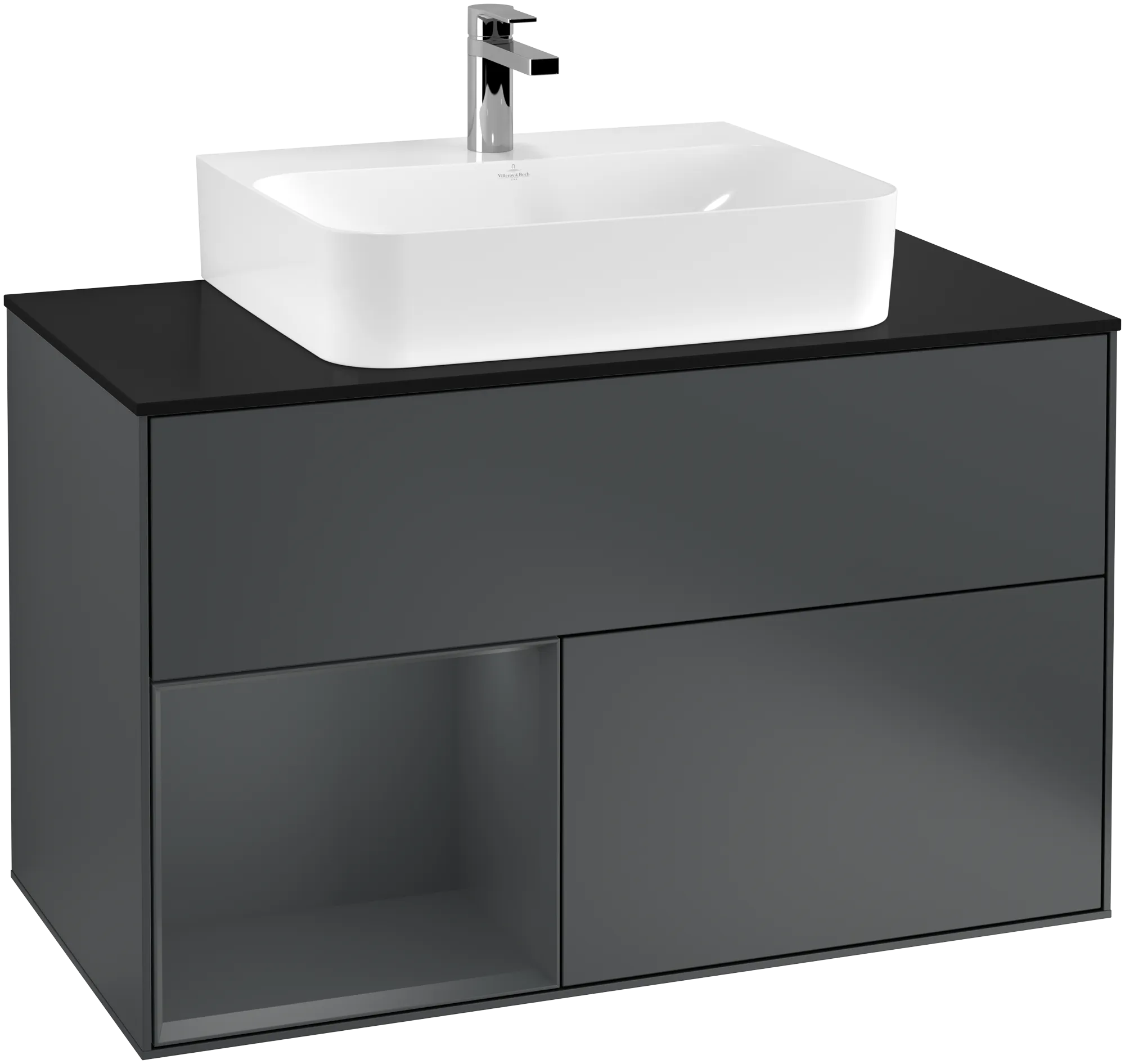Villeroy & Boch Finion Waschbeckenunterschrank F11, Midnight Blue Matt Lacquer / Glass Black Matt
