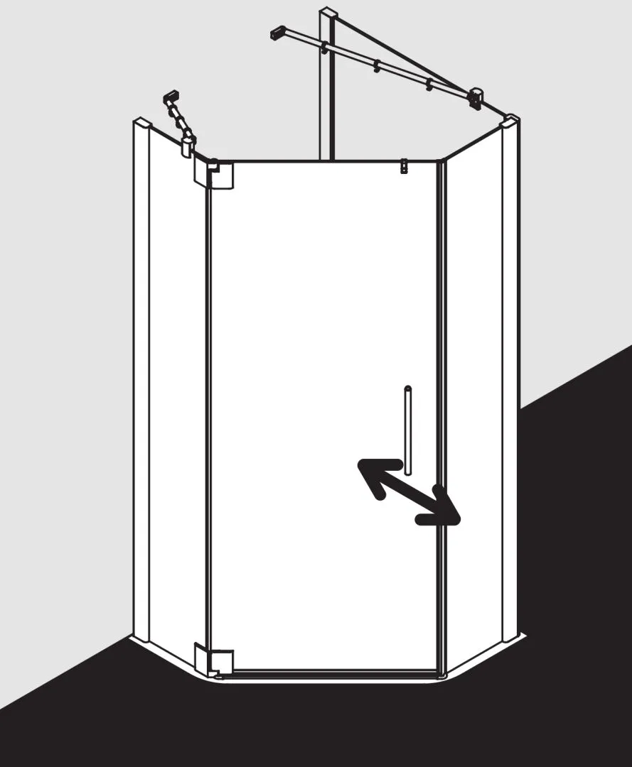 Kermi Duschdesign Fünfeck-Duschkabine mit Pendeltür links mit Festfeldern für gleichschenklige Wannen „PASA XP“ Glas Klar, Profile Silber Mattglanz, BV: 870 - 900 mm GAK: 855 - 885 mm WE: 880 - 910 mm H: 1850 mm